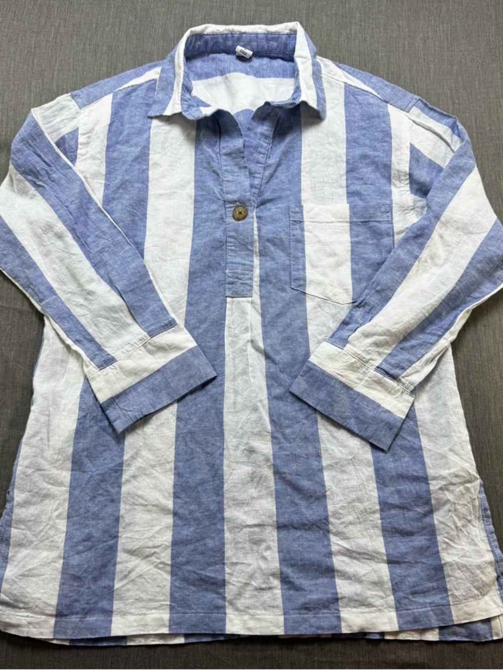 NEW Old Navy Women's Striped Linen Blend Tunic Shirt Long Sleeve Blue Small